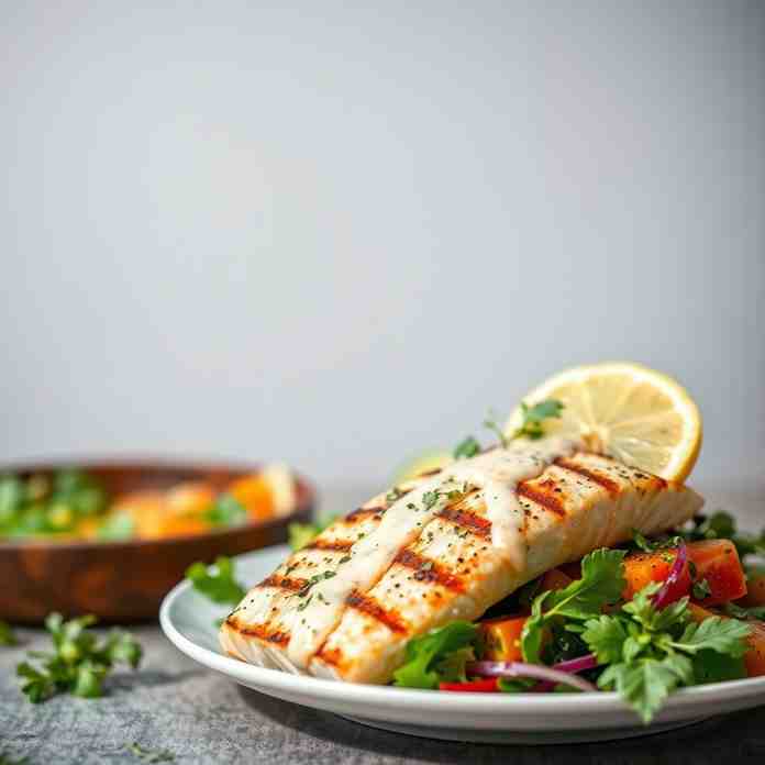 Grilled Fish Salad with Lemon Herb Tahini