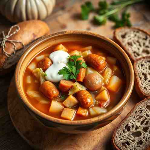 Hearty Latvian Cabbage Soup - Easy Soup & Sausage