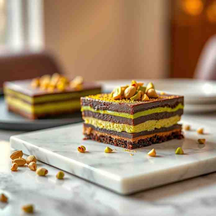 Layered Pistachio & Dark Chocolate Dessert - Easy Recipe