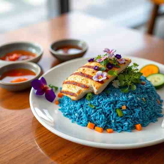 Nasi Kerabu - Blue Rice & Grilled Chicken Salad
