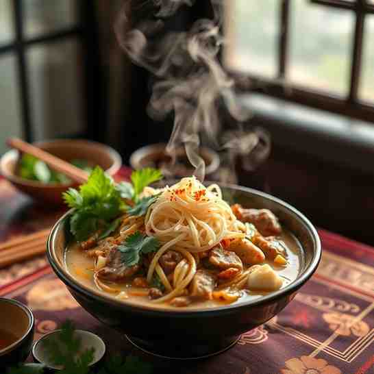 Ohn No Khao Swè - Creamy Asian Noodles Bowl Recipe