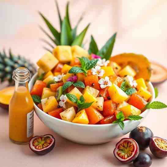 Tropical Fruit Salad - Easy Recipe with Passion Fruit Dressing